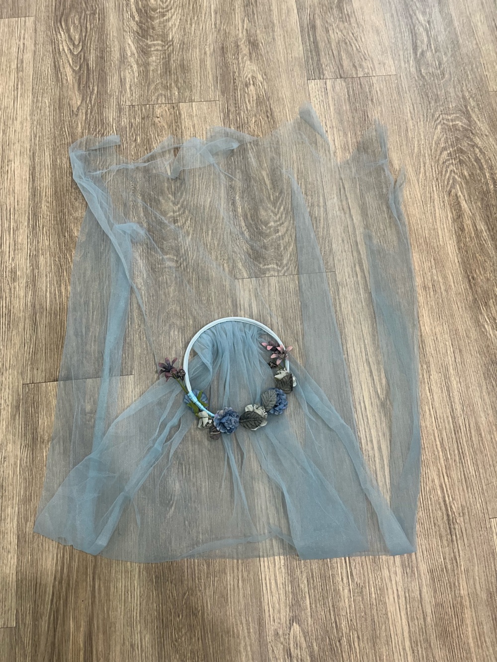 Blue Tulle Veil with Floral Crown Hoop